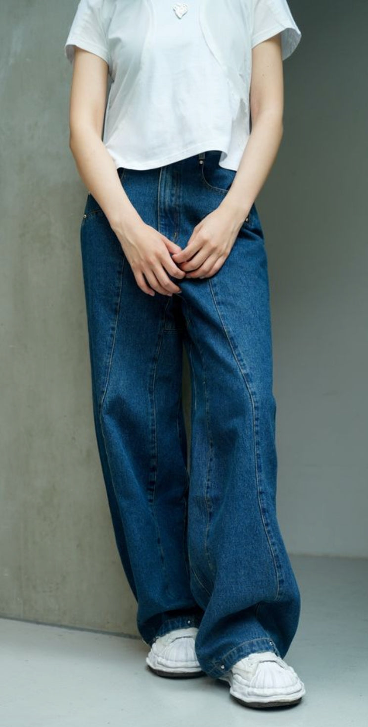 Wave Pattern Denim Wide Pants