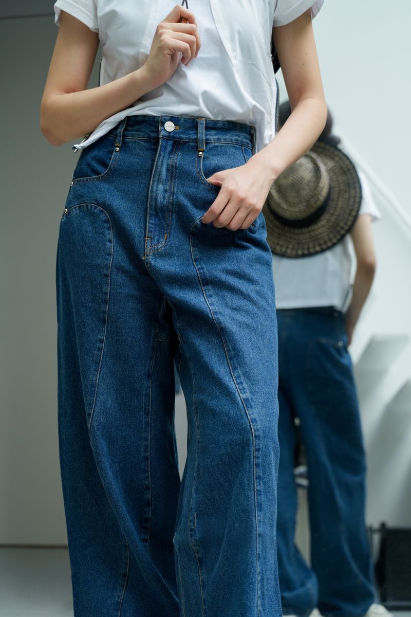 Wave Pattern Denim Wide Pants